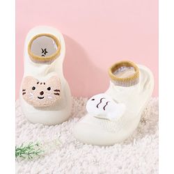Cute Walk by Babyhug Cat & Fish Applique Slip On Sock Shoes- Beige