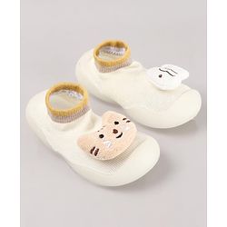 Cute Walk by Babyhug Cat & Fish Applique Slip On Sock Shoes- Beige