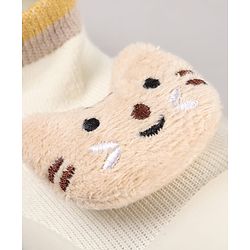 Cute Walk by Babyhug Cat & Fish Applique Slip On Sock Shoes- Beige