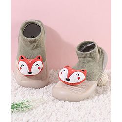 Cute Walk by Babyhug Fox Applique Slip On Sock Shoes - Dark Green