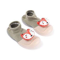 Cute Walk by Babyhug Fox Applique Slip On Sock Shoes - Dark Green