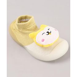 Cute Walk by Babyhug Puppy Applique Slip On Sock Shoes - Yellow