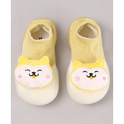 Cute Walk by Babyhug Puppy Applique Slip On Sock Shoes - Yellow
