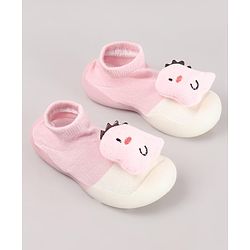 Cute Walk by Babyhug Dino Applique Slip On Sock Shoes - Pink