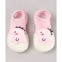 Cute Walk by Babyhug Dino Applique Slip On Sock Shoes - Pink