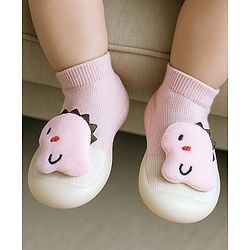 Cute Walk by Babyhug Dino Applique Slip On Sock Shoes - Pink