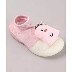 Cute Walk by Babyhug Dino Applique Slip On Sock Shoes - Pink