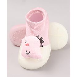 Cute Walk by Babyhug Dino Applique Slip On Sock Shoes - Pink