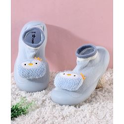 Cute Walk by Babyhug Slip On Socks Shoes with Penguin Applique - Blue