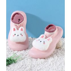 Cute Walk by Babyhug Slip On Socks Shoes with Bunny Applique - Pink