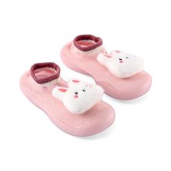 Cute Walk by Babyhug Slip On Socks Shoes with Bunny Applique - Pink