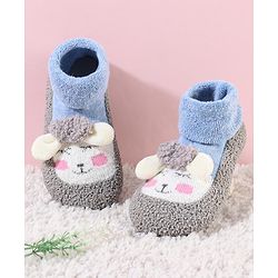 Cute Walk by Babyhug Slip On Socks Shoes with Sheep Detailing - Blue
