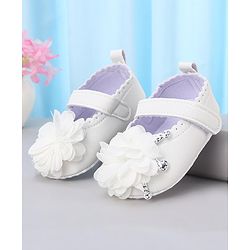 Cute Walk by Babyhug Slip On Booties with Floral Corsage & Velcro Closure - White