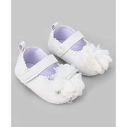 Cute Walk by Babyhug Slip On Booties with Floral Corsage & Velcro Closure - White