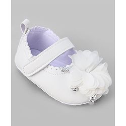 Cute Walk by Babyhug Slip On Booties with Floral Corsage & Velcro Closure - White