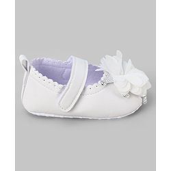 Cute Walk by Babyhug Slip On Booties with Floral Corsage & Velcro Closure - White