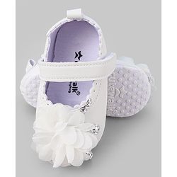 Cute Walk by Babyhug Slip On Booties with Floral Corsage & Velcro Closure - White