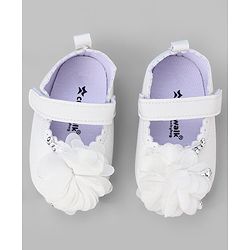 Cute Walk by Babyhug Slip On Booties with Floral Corsage & Velcro Closure - White