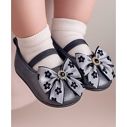 Cute Walk by Babyhug Ribbon Bow Applique Slip On Ballerina Booties - Black