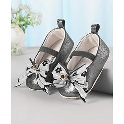 Cute Walk by Babyhug Ribbon Bow Applique Slip On Ballerina Booties - Black