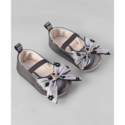 Cute Walk by Babyhug Ribbon Bow Applique Slip On Ballerina Booties - Black