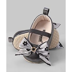 Cute Walk by Babyhug Ribbon Bow Applique Slip On Ballerina Booties - Black
