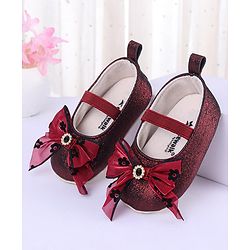 Cute Walk by Babyhug Ribbon Bow Applique Slip On Ballerina Booties - Red