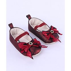 Cute Walk by Babyhug Ribbon Bow Applique Slip On Ballerina Booties - Red