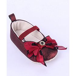 Cute Walk by Babyhug Ribbon Bow Applique Slip On Ballerina Booties - Red