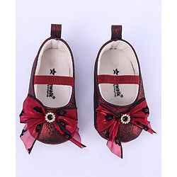 Cute Walk by Babyhug Ribbon Bow Applique Slip On Ballerina Booties - Red
