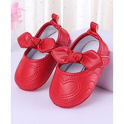 Cute Walk by Babyhug Heart Detailing with Bow Applique Velcro Closure Ballerina Booties - Red
