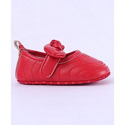 Cute Walk by Babyhug Heart Detailing with Bow Applique Velcro Closure Ballerina Booties - Red