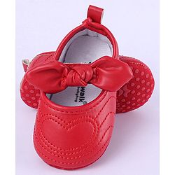Cute Walk by Babyhug Heart Detailing with Bow Applique Velcro Closure Ballerina Booties - Red