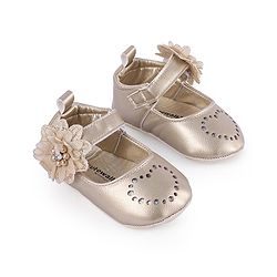 Cute Walk by Babyhug Velcro Closure Floral & Pearl Detailing Ballerina Booties - Gold