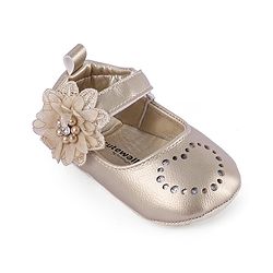Cute Walk by Babyhug Velcro Closure Floral & Pearl Detailing Ballerina Booties - Gold