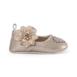 Cute Walk by Babyhug Velcro Closure Floral & Pearl Detailing Ballerina Booties - Gold