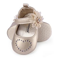 Cute Walk by Babyhug Velcro Closure Floral & Pearl Detailing Ballerina Booties - Gold