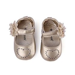 Cute Walk by Babyhug Velcro Closure Floral & Pearl Detailing Ballerina Booties - Gold