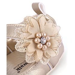 Cute Walk by Babyhug Velcro Closure Floral & Pearl Detailing Ballerina Booties - Gold