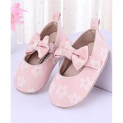 Cute Walk by Babyhug Velcro Closure Floral Printed & Bow Applique Ballerina Booties - Pink