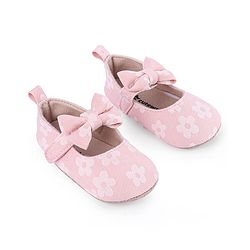 Cute Walk by Babyhug Velcro Closure Floral Printed & Bow Applique Ballerina Booties - Pink