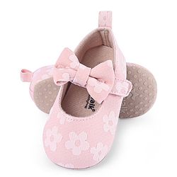 Cute Walk by Babyhug Velcro Closure Floral Printed & Bow Applique Ballerina Booties - Pink