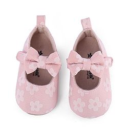 Cute Walk by Babyhug Velcro Closure Floral Printed & Bow Applique Ballerina Booties - Pink
