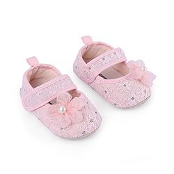 Cute Walk by Babyhug Velcro Closure Floral Embroiderer with Pearl Applique Ballerina Booties - Pink