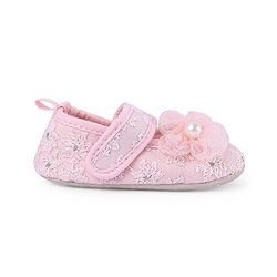 Cute Walk by Babyhug Velcro Closure Floral Embroiderer with Pearl Applique Ballerina Booties - Pink