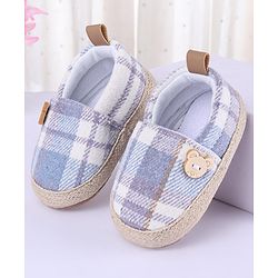 Cute Walk by Babyhug Checker Bear Applique Slip On Booties - Blue