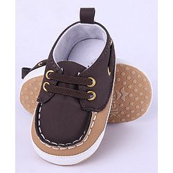 Cute Walk by Babyhug Slip On Booties with Lace Detailing - Coffee Brown