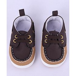 Cute Walk by Babyhug Slip On Booties with Lace Detailing - Coffee Brown