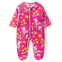 Babyhug Cotton Knit Full Sleeves Sleep Suit Floral & Deer Print Pack of 2 -Yellow & Pink