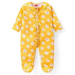 Babyhug Cotton Knit Full Sleeves Sleep Suit Floral & Deer Print Pack of 2 -Yellow & Pink